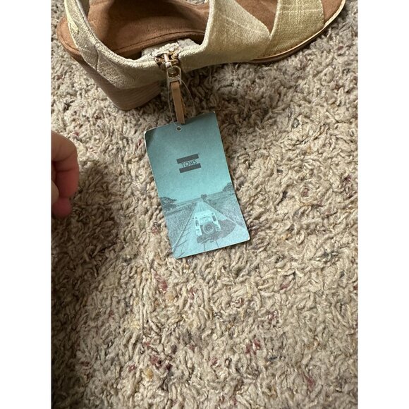 Toms Women’s Beige Linen Majorca Block Heel Sandals 8.5 Ankle Strap Casual NEW - Picture 5 of 10